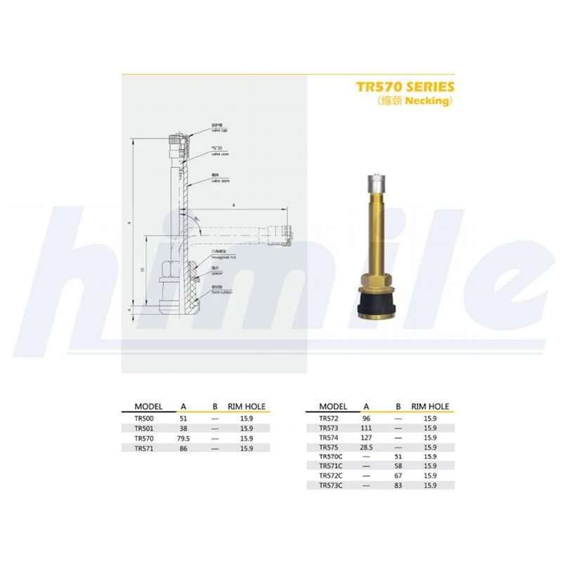 Himile Hot Sale Auto Parts السيارات صمام الإطار Tr570 الصمام عالي الجودة صمام الإطار السيارات صمامات الإطارات عديمة أنابيب.