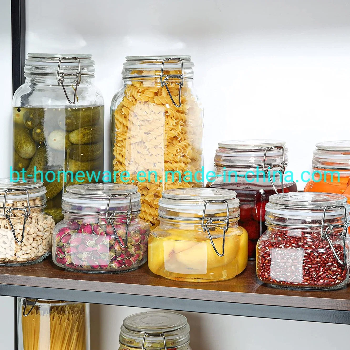 50oz Food Storage Tank Square Storage Container with Transparent Preservation Sealed Wire Clamp Fixed Ideal Glass Lid