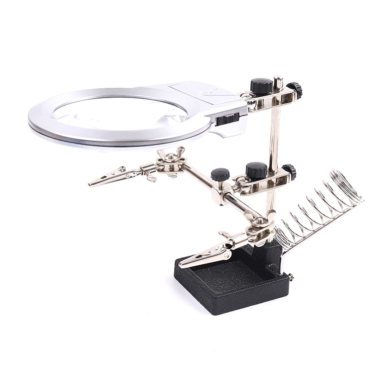 Illuminated Helping Hand Magnifier with Dual Magnification LED Soldering Iron