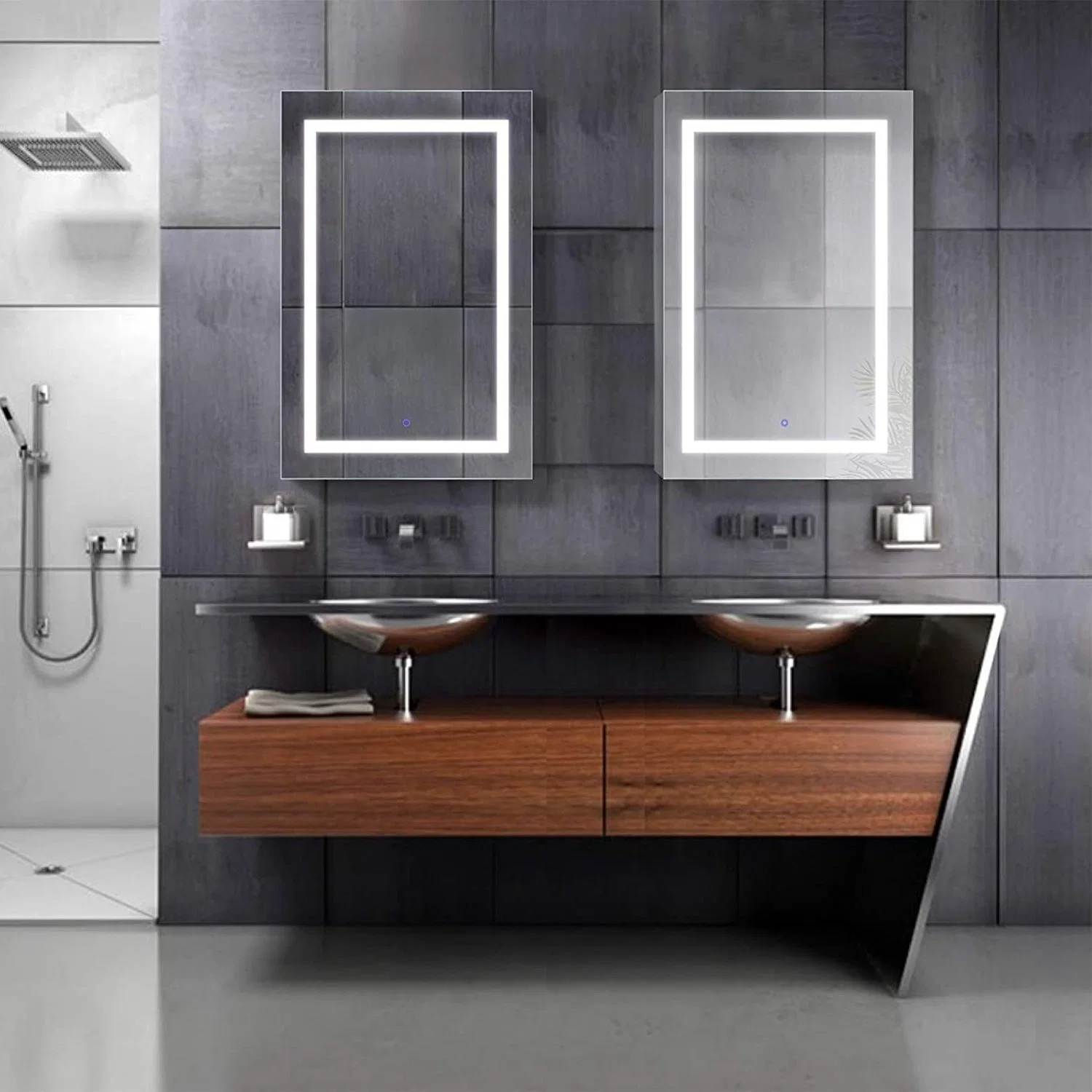 Venta directa de fábrica de muebles modernos de PVC blanco Espejo tocador cuarto de baño con lavabo