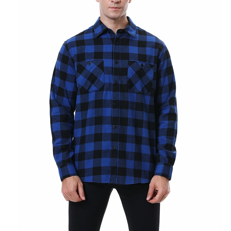 Wholsale Custom Heavy Wool Plaid Long Sleeve Flannel Shirts for Men