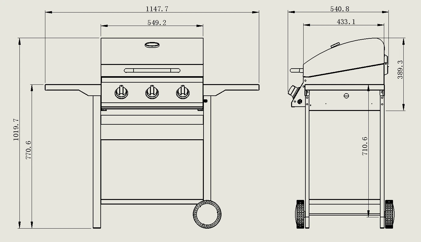 Powder Coated 3 Burners Gas BBQ Grill with Two Side Shelves