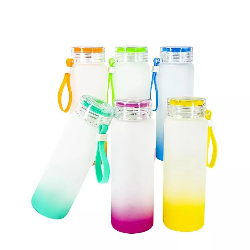 Wholesale/Supplier Gift Letter Bottle Colorful Frosted Portable Drinking Cheap Glass Water Bottle with Lid