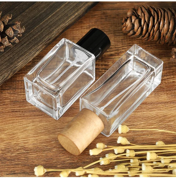 Custom Wood Cover 50ml Empty Perfume Fragrance Packaging Bottle Luxury Glass Perfume Bottle