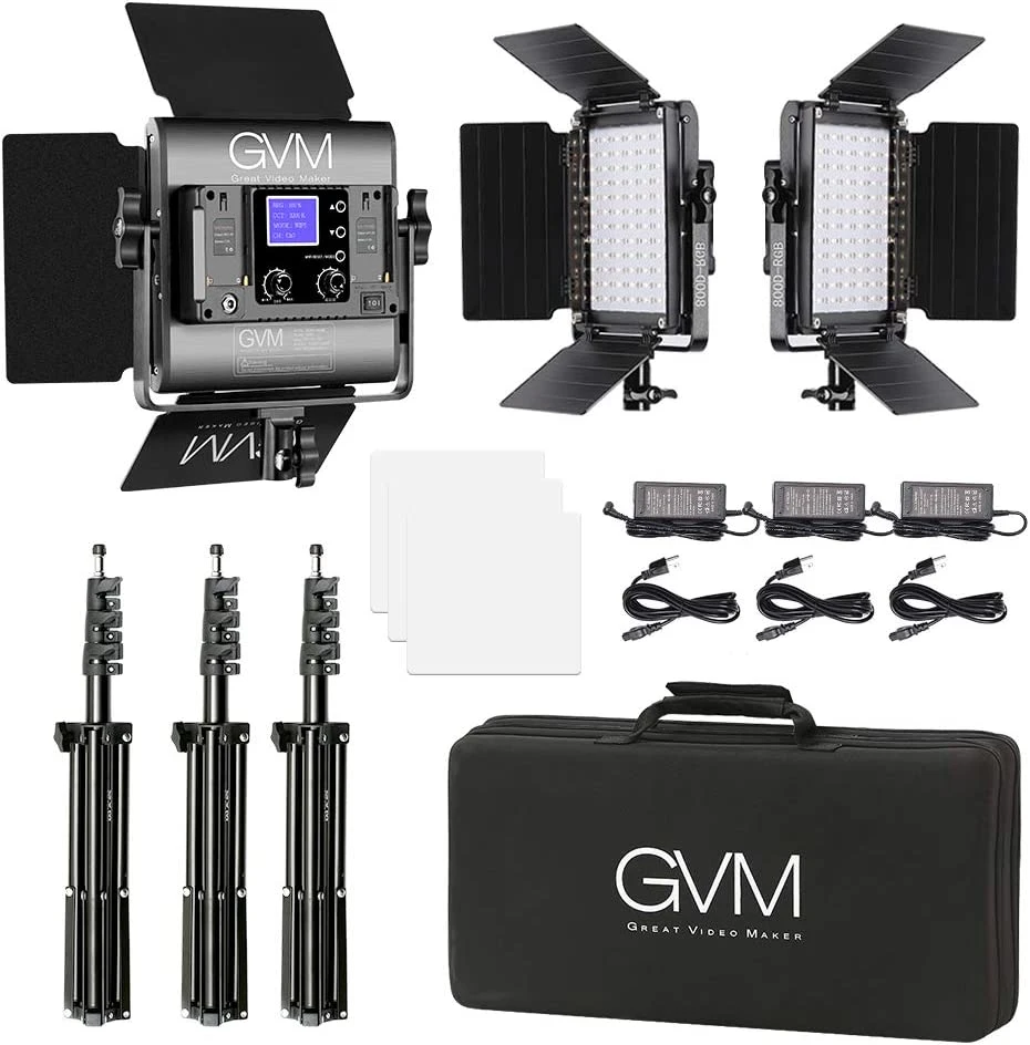 Kit de iluminación de vídeo LED GVM RGB, 800D luces de vídeo de estudio con CONTROL DE APLICACIÓN, kit de iluminación de vídeo para iluminación de fotografía de Youtube, 3 paquetes de panel de luz LED