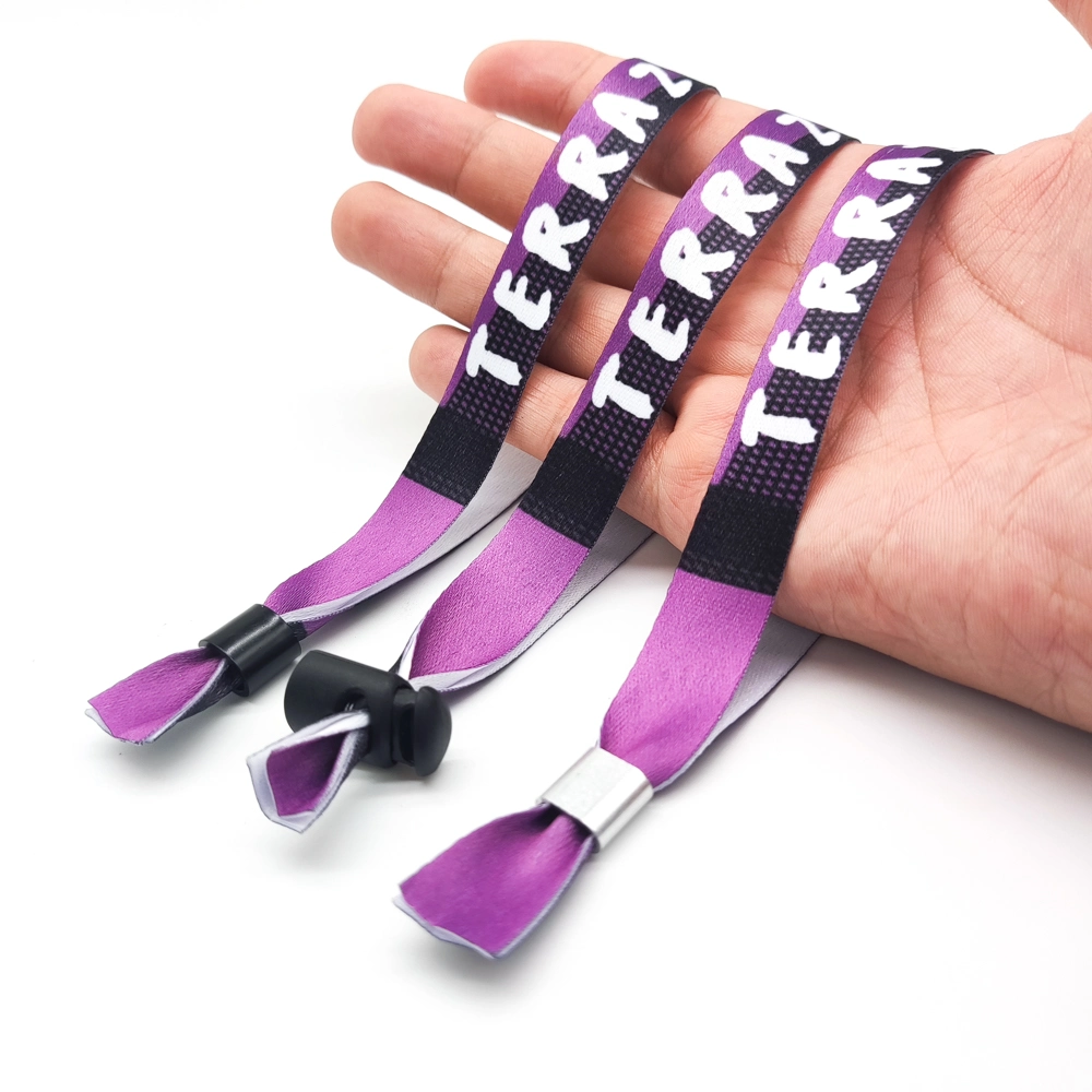 Promotional Eco Friendly Adjustable Plastic Clip Event Party Fabric Woven Bracelet