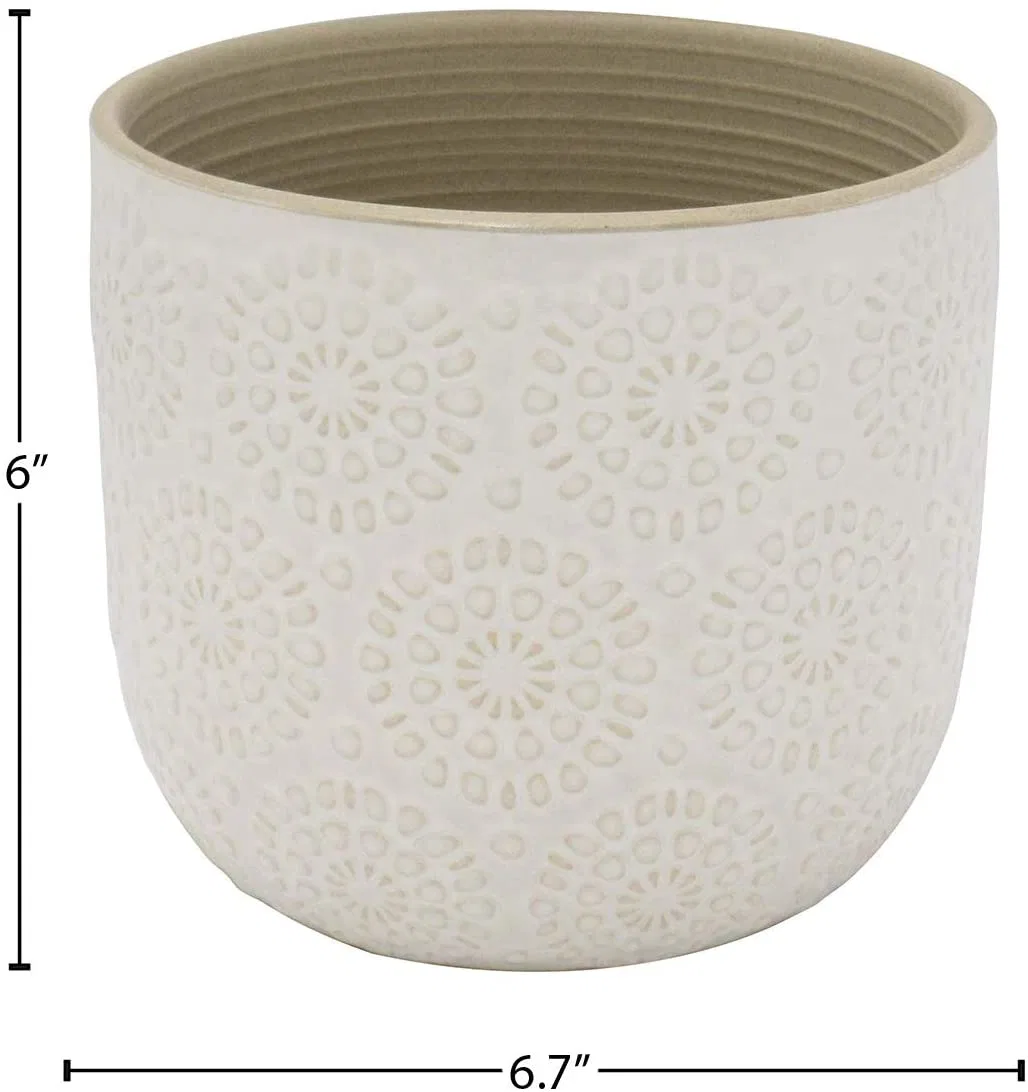 Stone &amp; moderno estampado floral de cerámica de la viga de la sembradora decorativos Maceta blanco