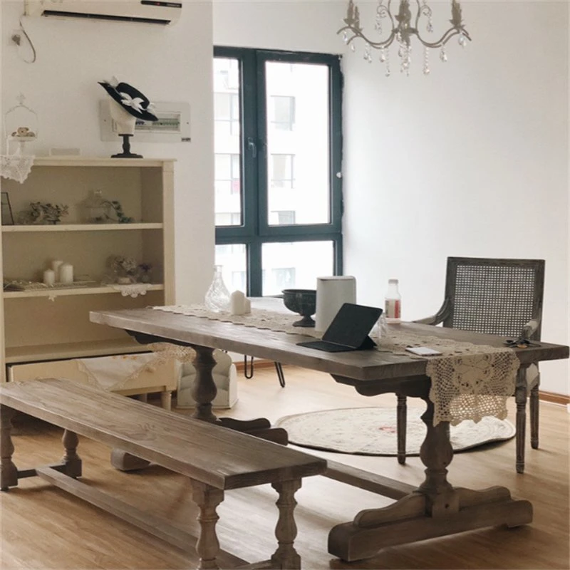 Fabricado na China Antique Furniture Solid Wood Dining Table Set Sólido