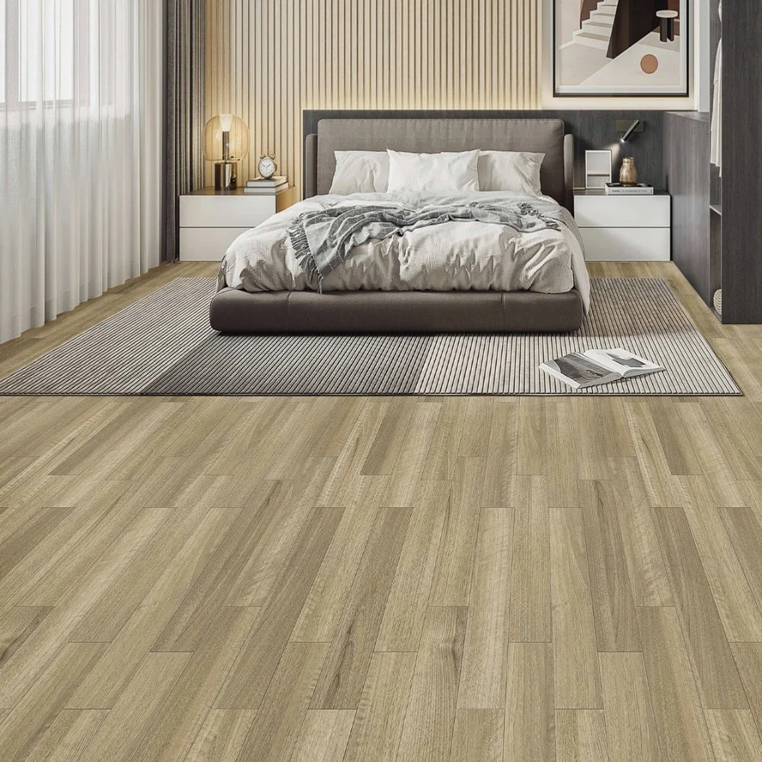 Factory Made Plastic Floor 5mm Thickness Wood Embossed Loose Lay DIY Vinyl Plank Flooring Eco Waterproof in Low Price