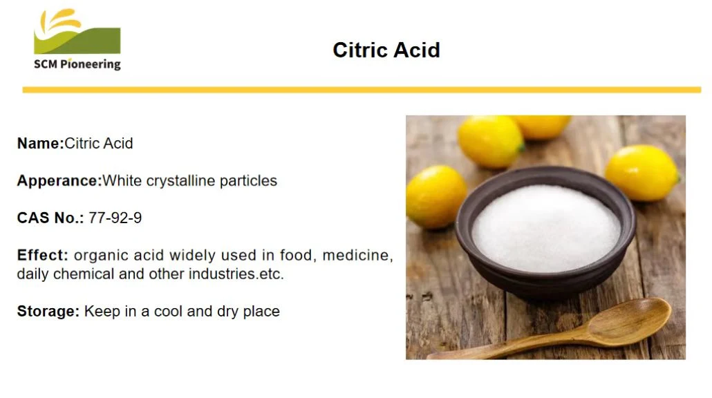 La industria de alimentos y bebidas Sour ácido aditivo agente aromatizante ácido cítrico monohidrato