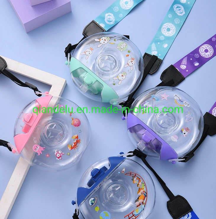 Private Label Summer Ocean Tasty Donuts Shaped Plastic BPA Free Drinking Plastic PP Tritan Water Bottle with Straw for Kids