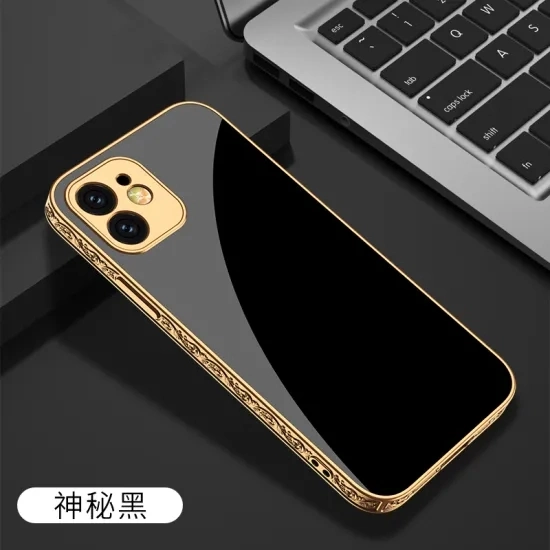 Electroplate Vertical Side Shockpro of Glass Mobile Back Shell Cell Cover Phone Case with Oil Painting Pattern for iPhone 12 PRO Max