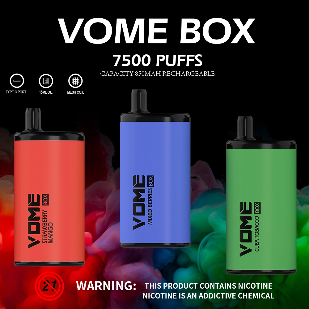 New Arrival Box Design Vome Box 7500 Puffs Disposable/Chargeable Vape Pod Rechargeable 850mAh Cobalt Battery