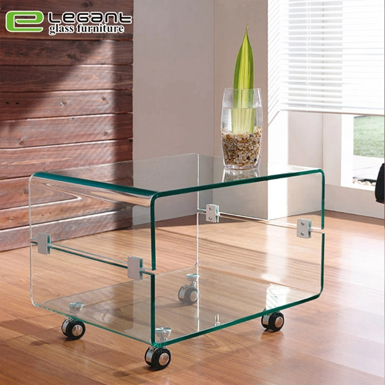 Rotatable Tempered Glass Coffee Table with Stainless Steel Base