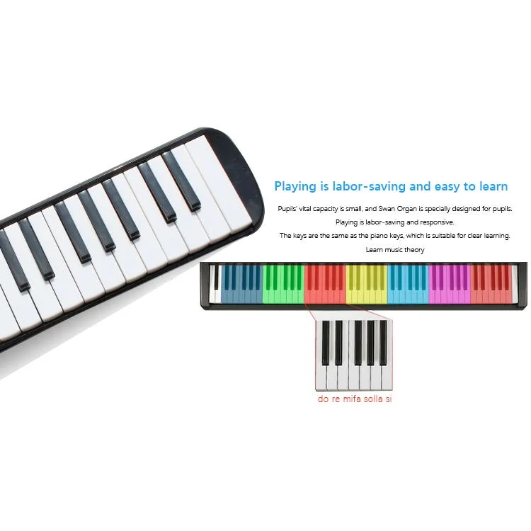 Comercio al por mayor armónica Estilo piano Teclado Melodica instrumento musical de niños armónica Qimei Melodica de plástico barato el precio de 32 teclas de colores 37 Teclas Swan Melodica