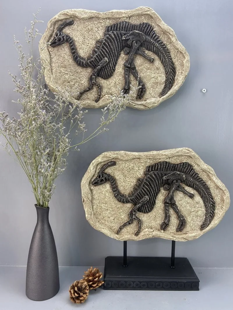 Set von 2 Kunstharz Handwerk Home Dekoration Polyresin Dinosaur Fossil Tischdekor und Wand Art Deco für Wohnzimmer, Büro, Schlafzimmer Souvenir Hauswarmer Geschenk