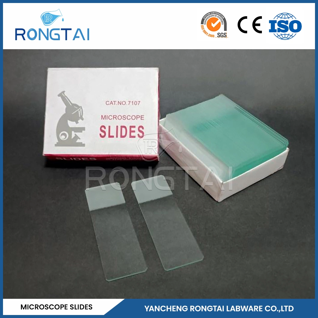 Rongtai vidrio para Microscope fábrica vidrio diapositiva 7107 China 7101 7102 7105 7107 7109 vidrio de portaobjetos congelado