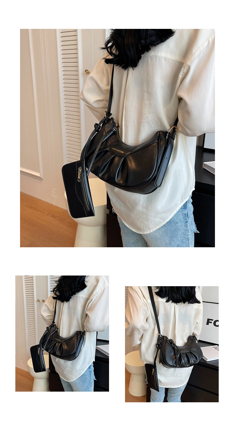 Factory Popular Fashion Women's Custom Hobo Shoulder Crossbody Handbag with Wrinkle Fold Half Moon Ladies Shopper Shopping OEM Bag Paint Pleated Lady ODM Bags