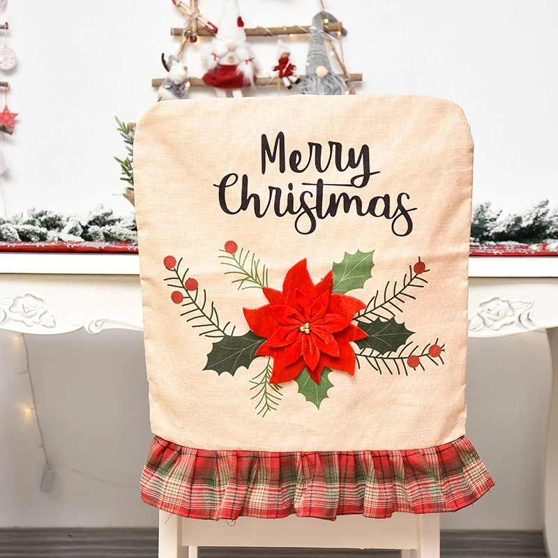 Flower Plaid Merry Christmas Chair Cover for Home Decoration