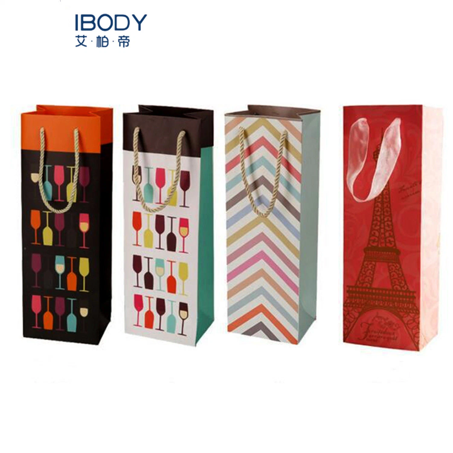 Premium Quality Custom Printing Decorative Paper Christmas Wine Bottle Gift Bag