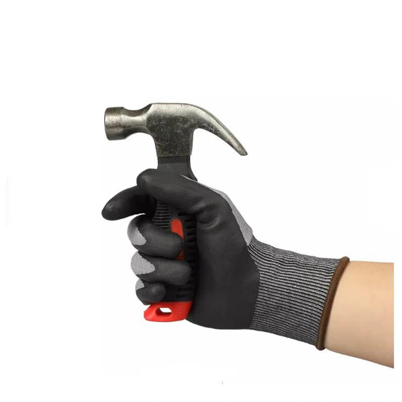 En388 4 Anti Cut Safety Nitrile with Finger Protection Grey Industrial Leather Protective Gym Hppe Gloves for Mechanic Gloves