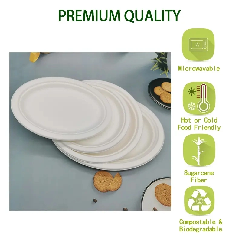 قصب السكر Bagasse ورقة لوحة شجر كانه الطرف Country Round Plate طبق قابل للتحلل البيولوجي من الخيزران قابل للتحلل من 9 في 1 30 غ