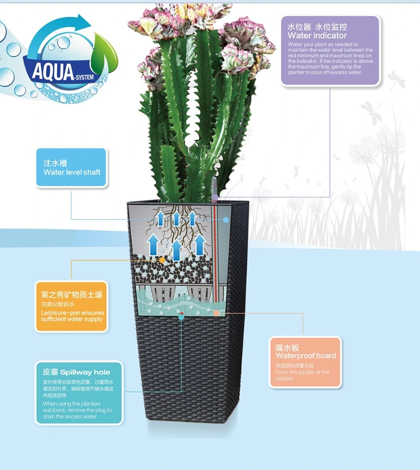 Wholesale/Supplier Garden Rattan Flower Pots Factory Directly Sale Garden Supplies Medium Size Self-Watering Functions for Home Office (TB-3111)