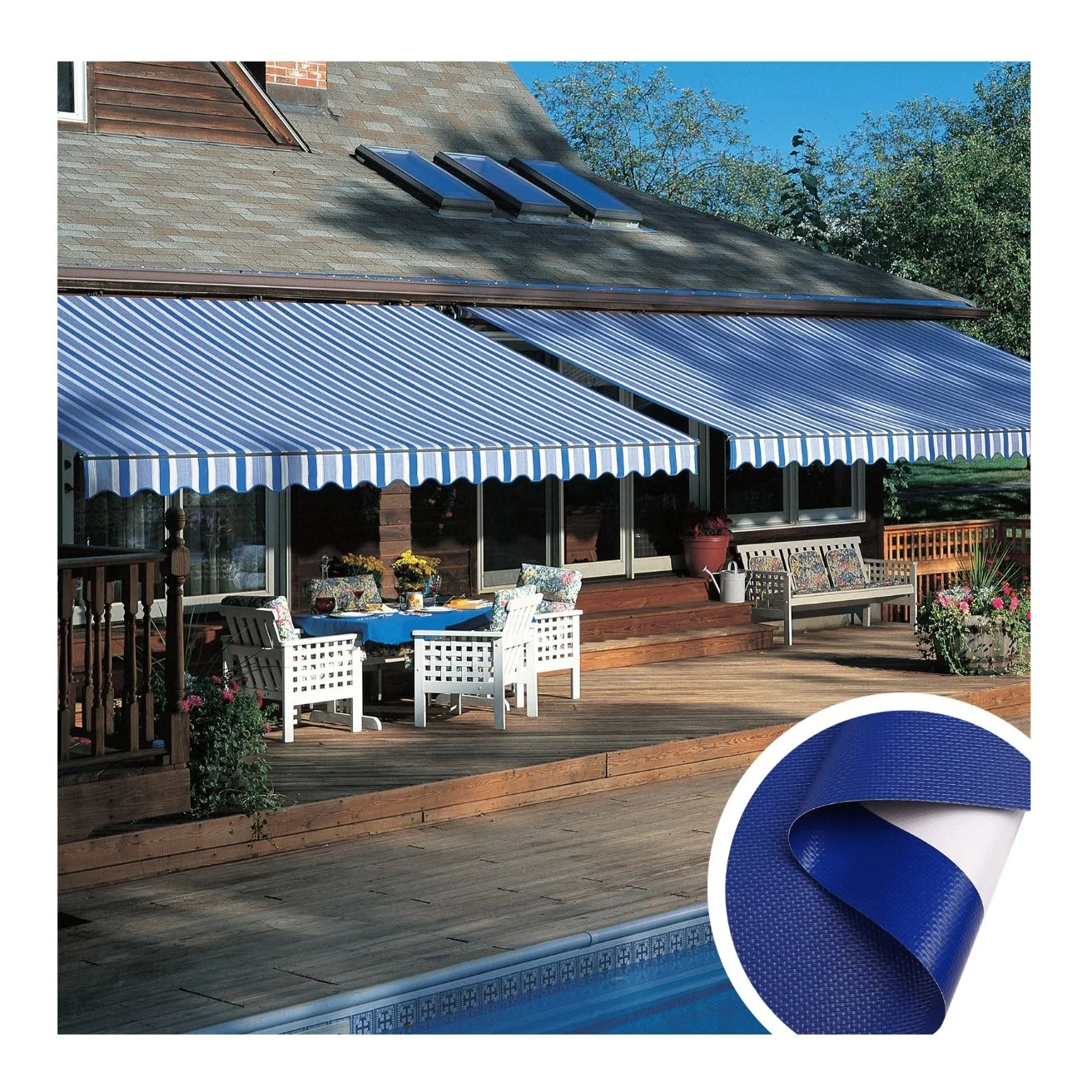 Outdoor Waterproof PVC Fabric Striped Awning Fabric for Side Sunscreen