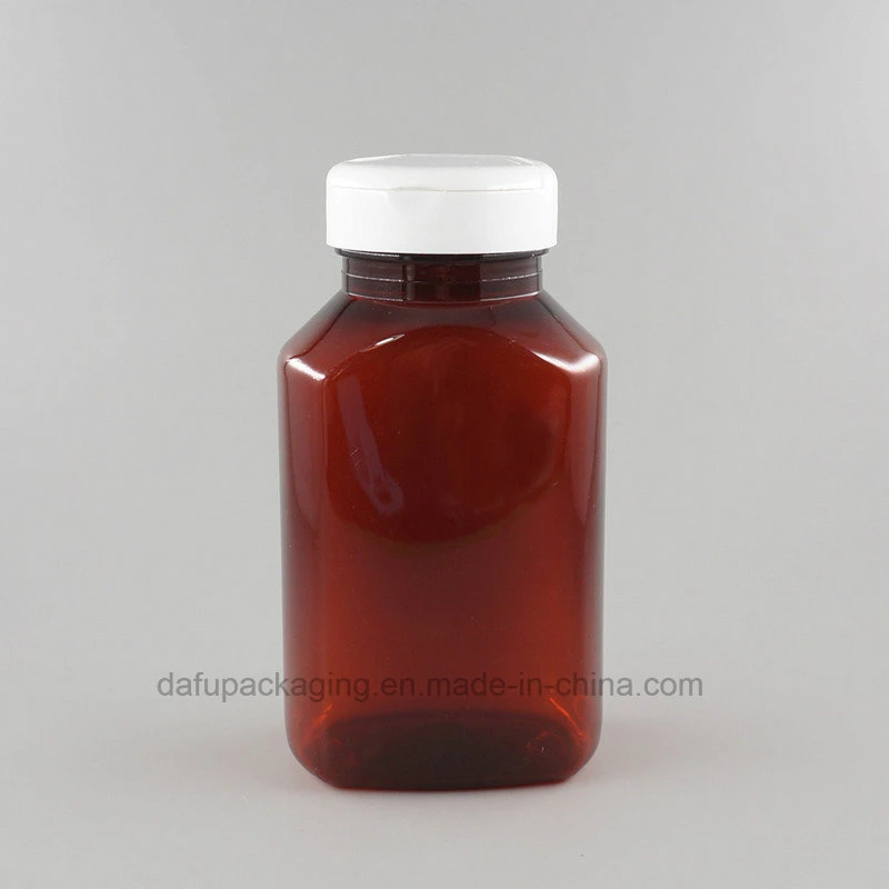 Plastic Packaging 160ml Rectangular Amber Plastic Medicine Bottle with Easy Open Cap