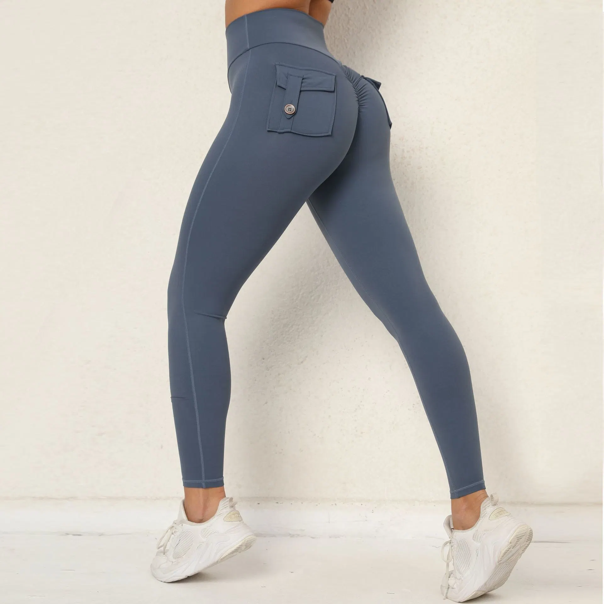 High quality/High cost performance Pmulticolor Pocket Yoga Pants High Waist Elastic Buttock Lifting Buttons Lady Tracksuit Trousers Multicolor Leggings QS0250