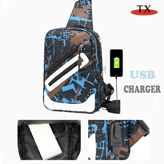 Graue Outdoor Oxford Fabric Herren USB Charger Taillentasche