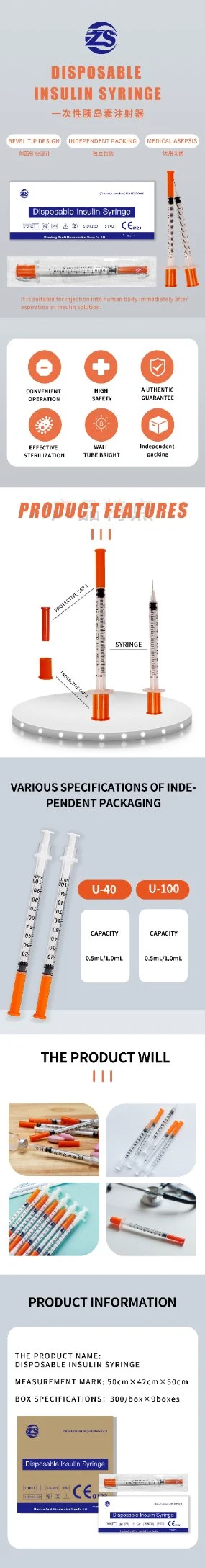 Disposable Medical Products Sterilize Hypodermic Insulin Syringes