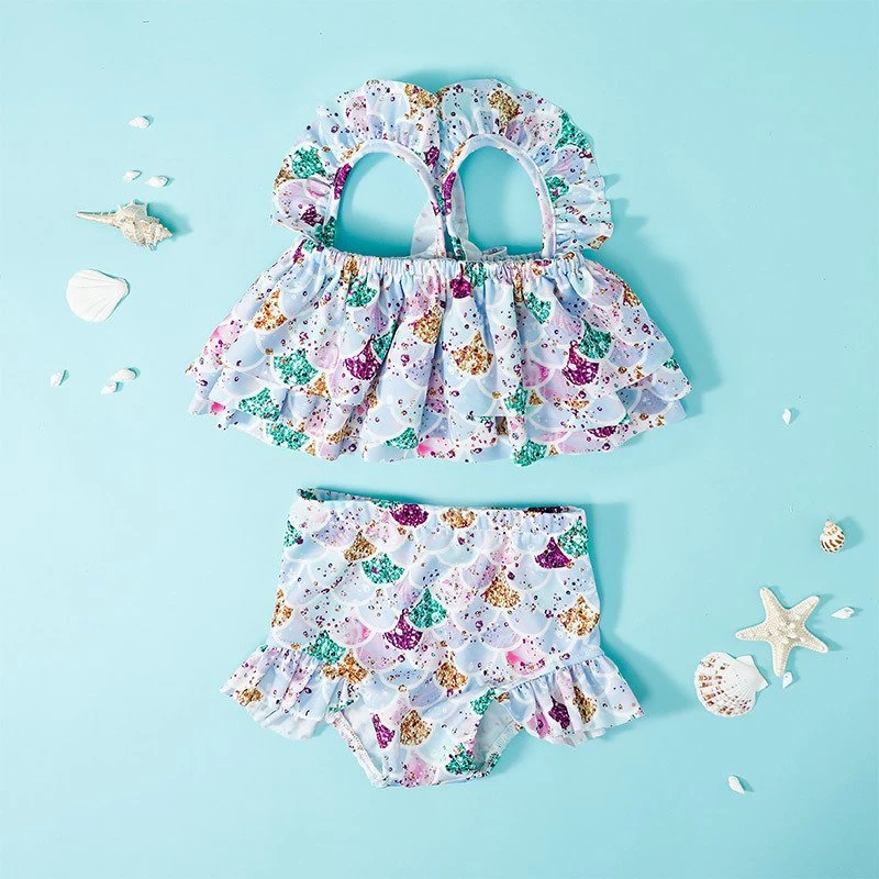 Fashion Kids Wear Strappy Swimwear Printed 2 Piece Baby Clothes