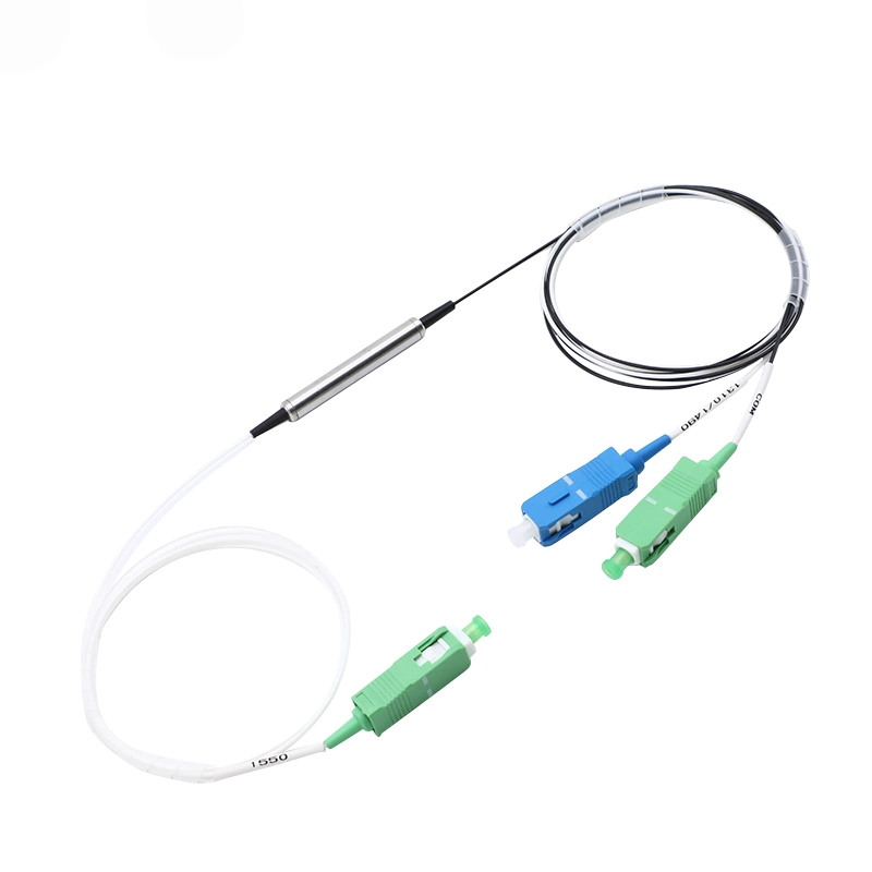 FTTH Mini Type Steel Tube Type 1 in 2 out Sc Connector 1310 1490 1550 Nm Fiber Optic Splitter Filter Fwdm Wdm