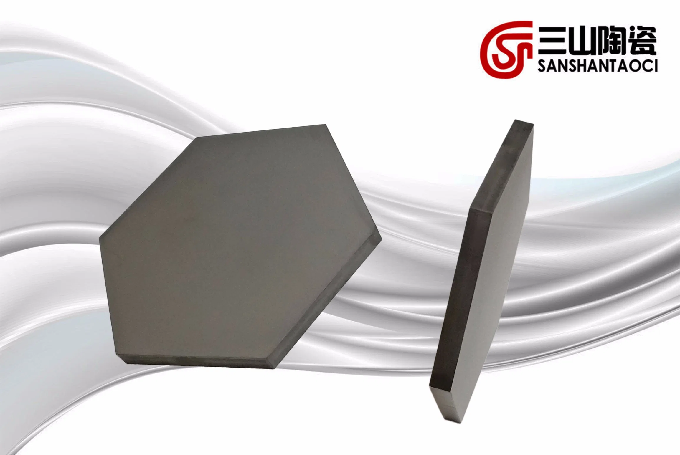 Bulletproof Ceramic Sintered Silicon Carbide Hexagon Opposite Angles 96mm Thickness 6mm