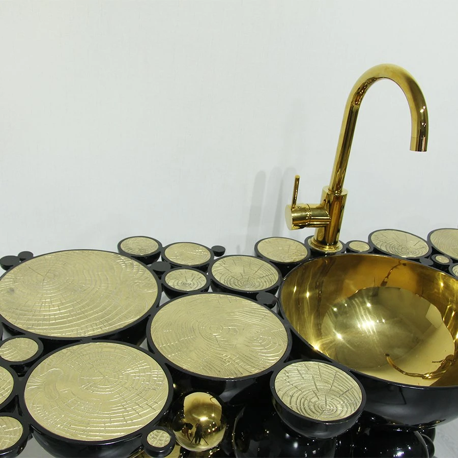 Gold Stainless Steel Washstand with Black Paint Modern Luxury Bathroom Basin and Sink Furniture