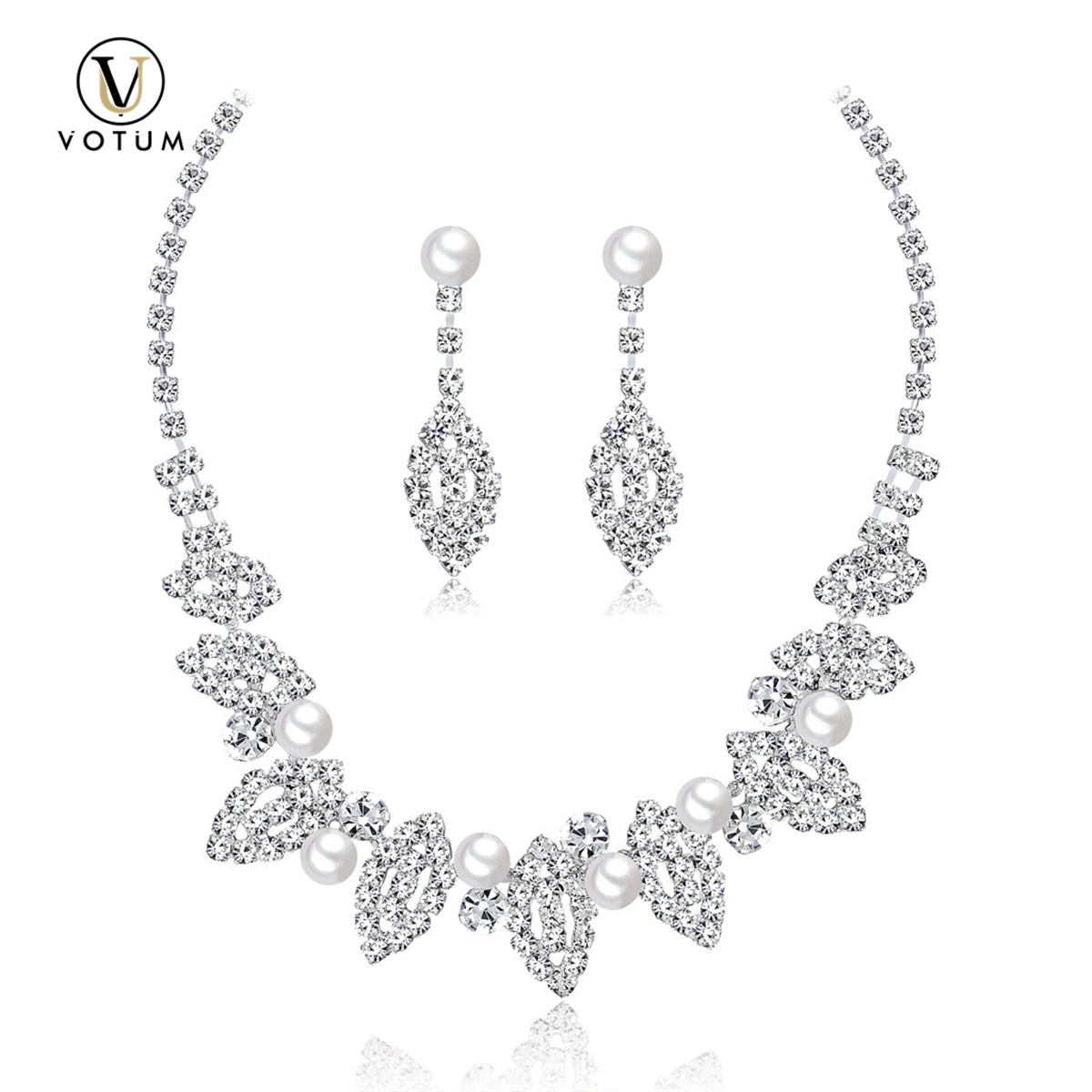 Votum OEM S925 Plata chapado en oro Moissanita diamantes Pearl Dangle Pendiente Collar Joyería conjunto Boda Fiesta Joyería