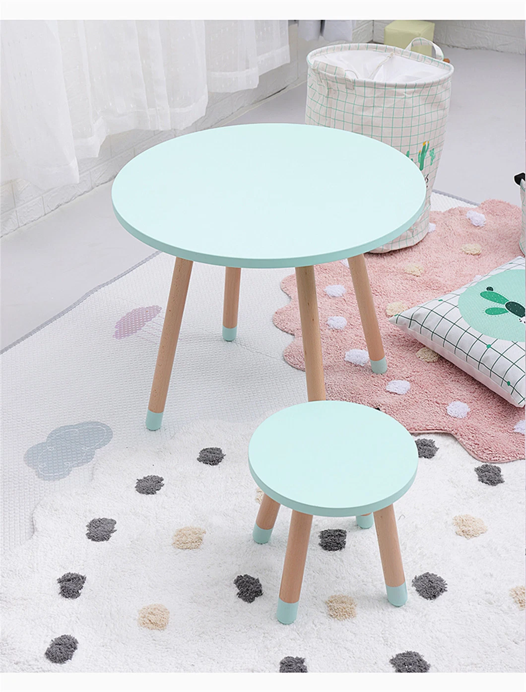 Factory Supply Modern Children Wooden Round Table and Chair Kids Furniture Set