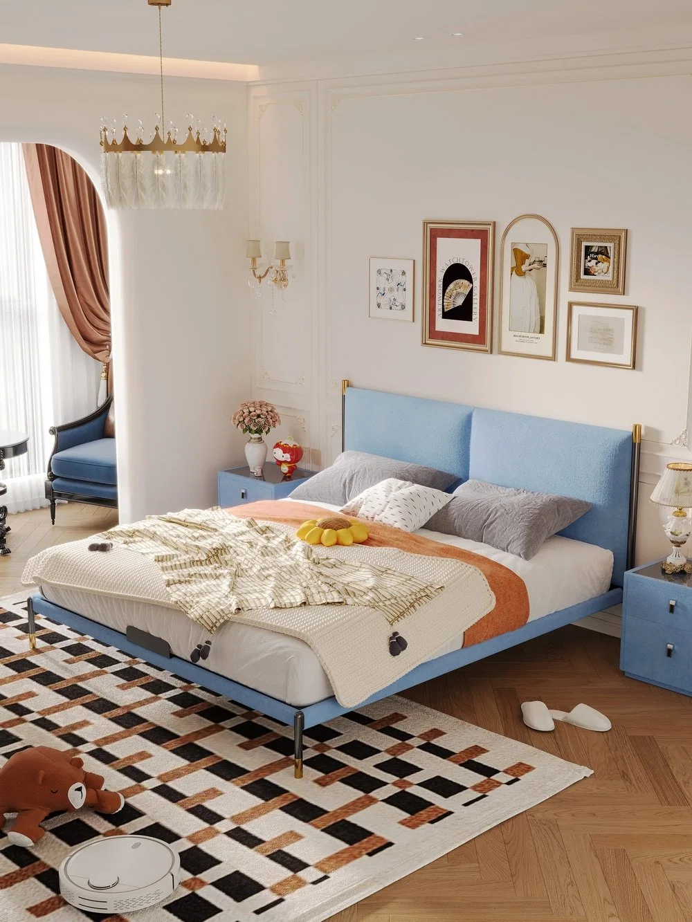 Gros meubles de maison de mode moderne d'hôtel personnalisés Chambre à coucher en cuir métallique lit king.