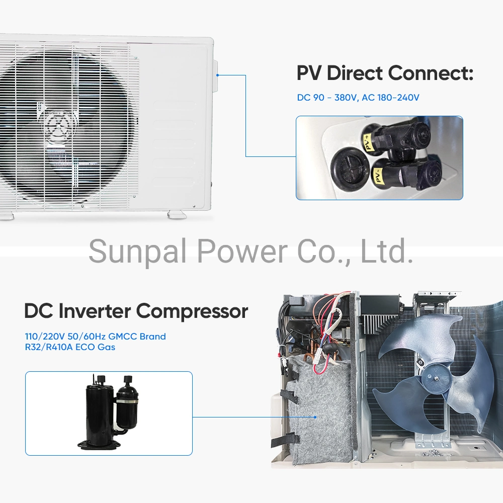 Sunpal acondicionador de aire Solar Panel Solar Híbrido Acdc Powered inversor directo PV las Energías Renovables Sistema de aire acondicionado