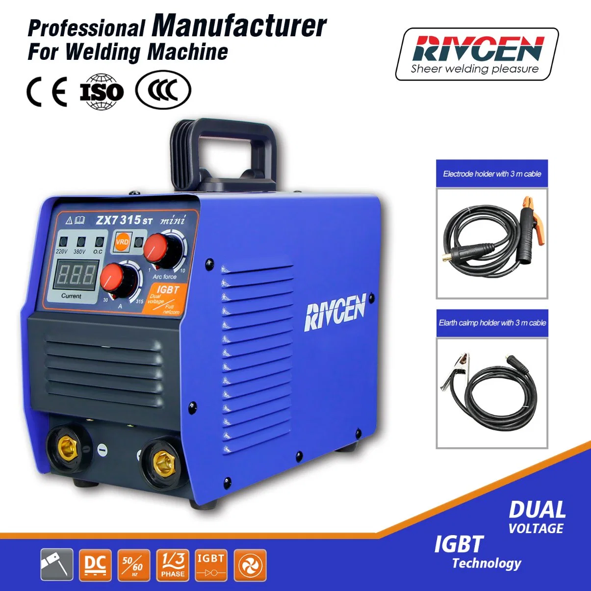 Arc315st Mini Portable DC Inverter Welding Machines, High Efficiency AC220V 380V Dual Voltage Inverter Welding Machine for Civil Use