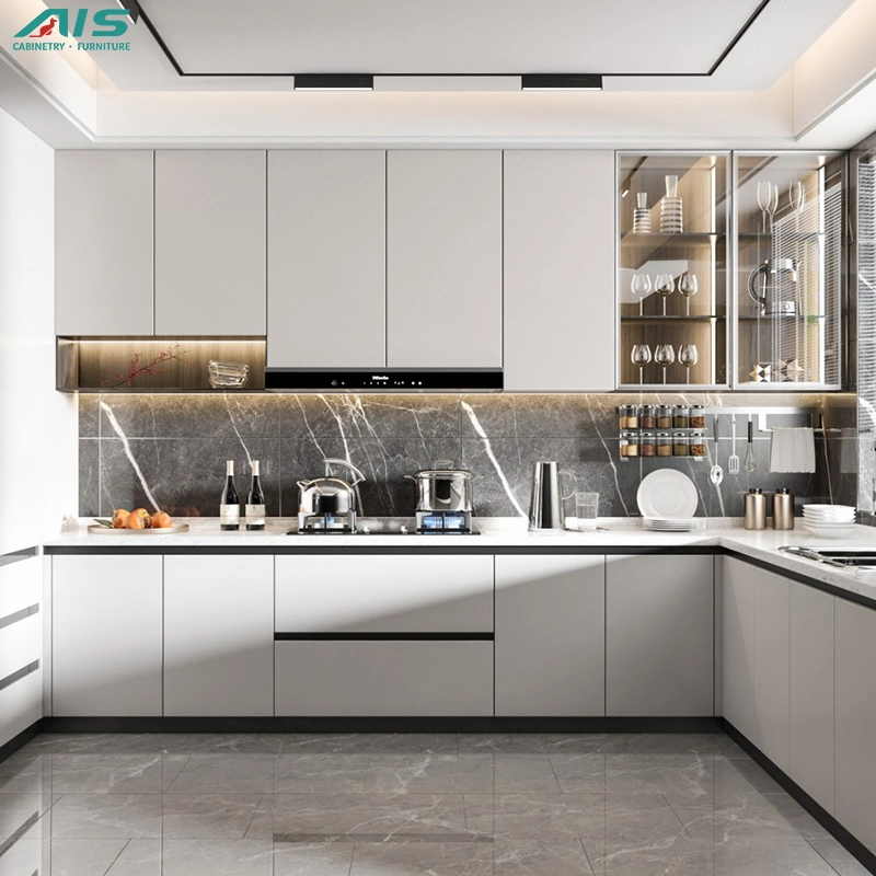 Modern Luxury Ready to Assemble Interior Furniture Cuisine Complete Set White Color Lacquer Kitchen Cabinet Island for Sale