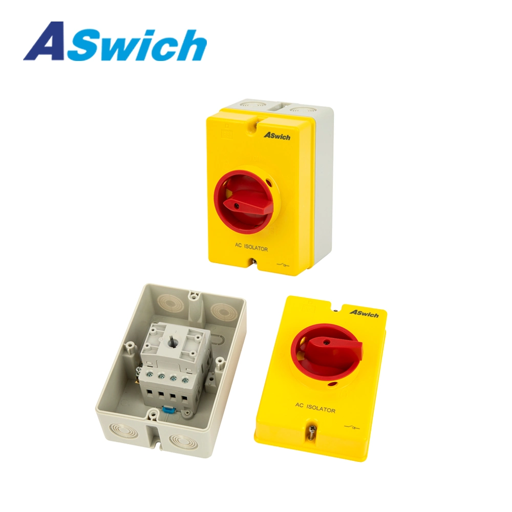 Aswich Electrical Power IP66 Amarillo Caja Roja Rotaria aislante impermeable Desconecte el interruptor