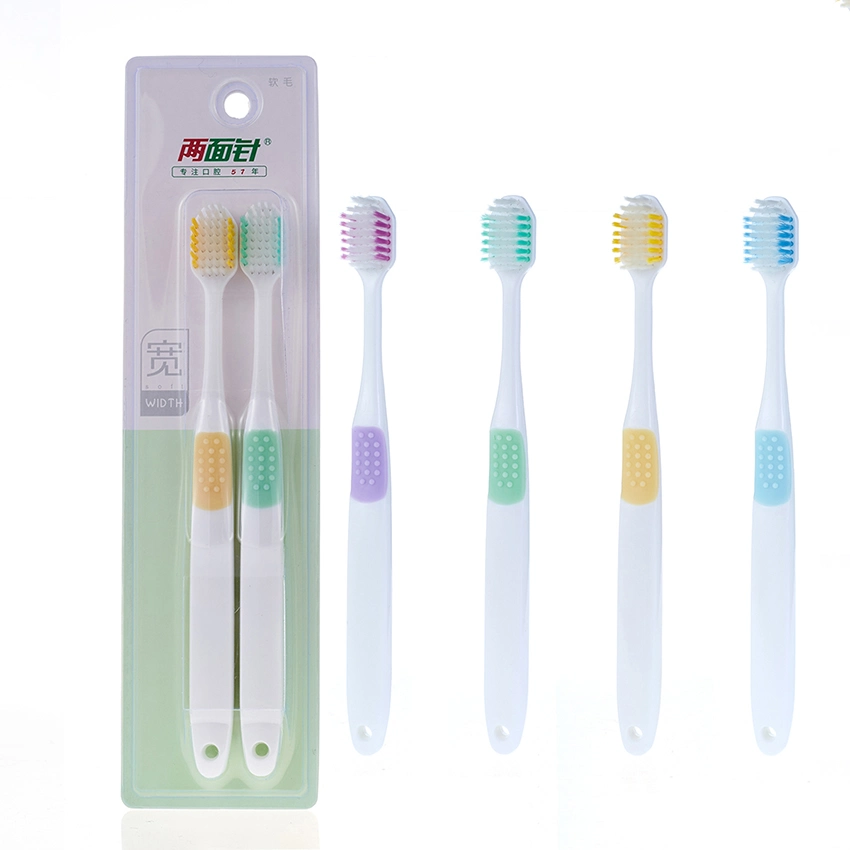 Custom 2 Packs ultra haute densité de poils doux adultes brosse à dents en plastique coloré pour le voyage