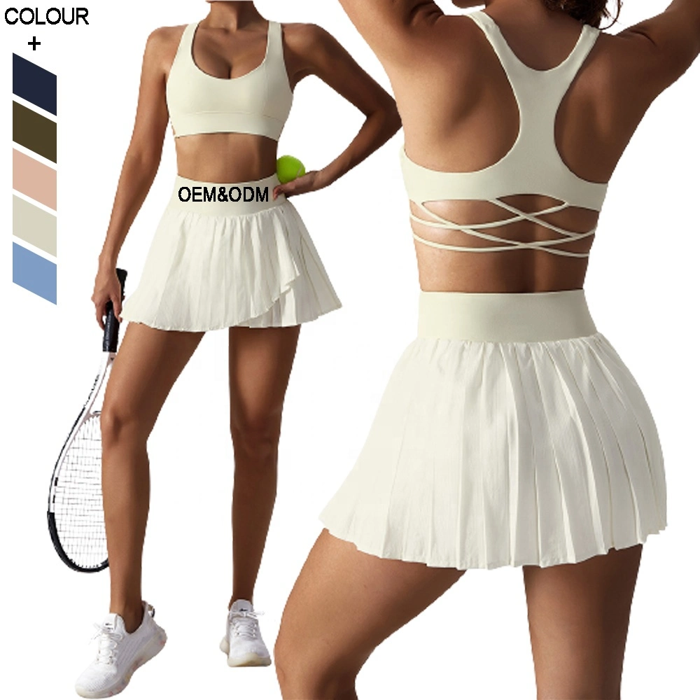 Gym Wear Women Sports Bra and Pleated Tennis Skirt Gym Fitness Sports Sets