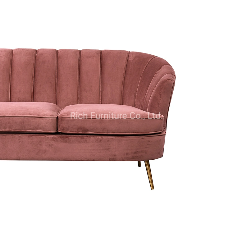 Hotel Living Room Event Fabric Sofa Shell Pleated Shaped Chair Metal Legs Couch