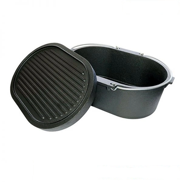 Venta caliente Camping Cookware Horno holandés de hierro fundido ovalado preestacionado