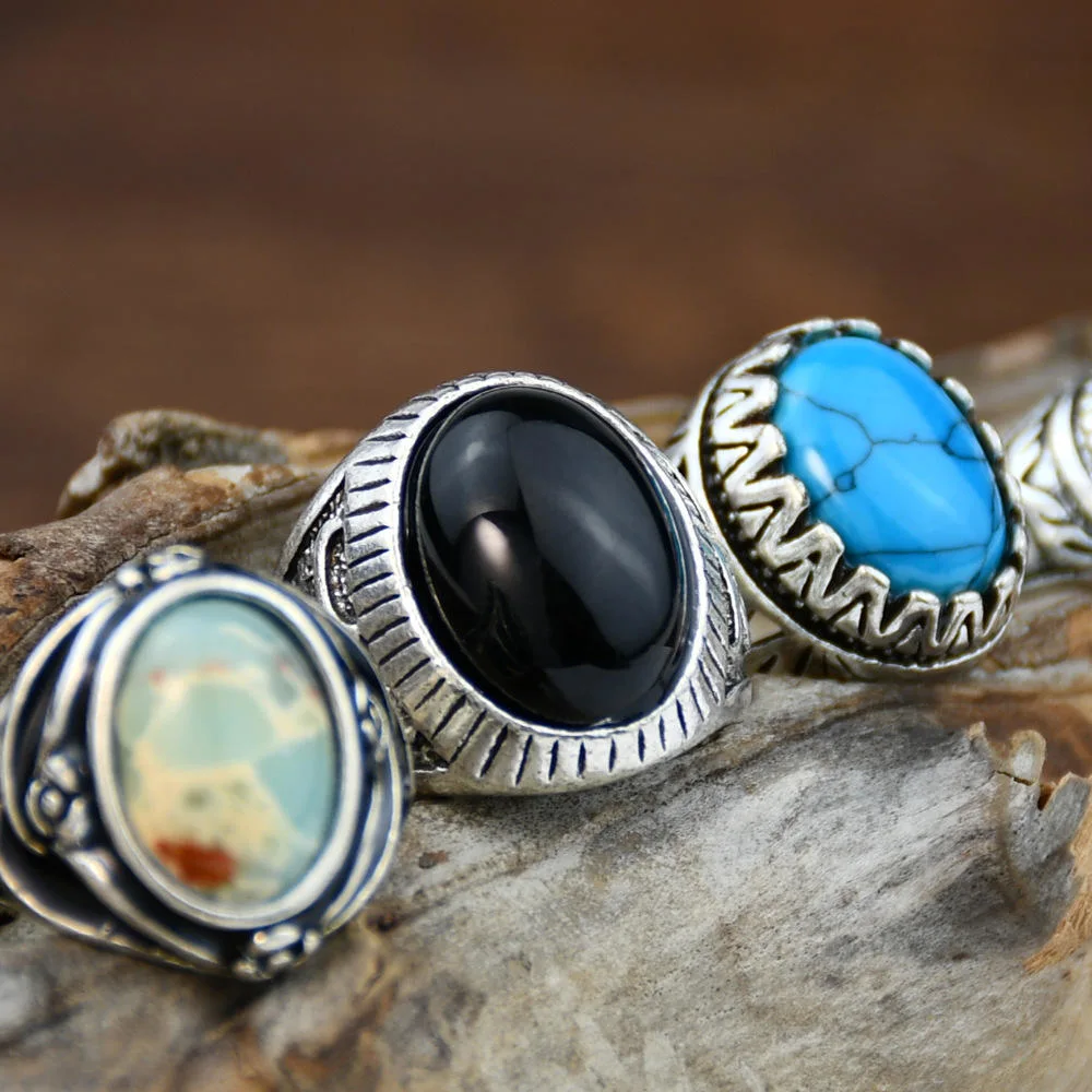 Vintage Silver Ring Set Antique Gemstone Owl Snake Butterfly Turquoise Rings