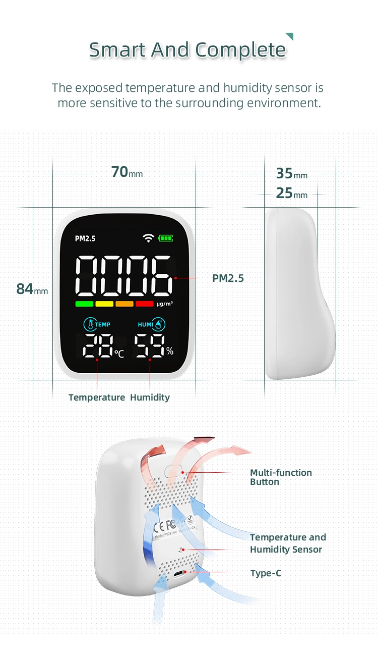 WiFi Small Air Quality Monitor Tracker Pm 2.5 Detector Meter Tester Pm2.5 Gas Analyzer Air Pollution Sensor