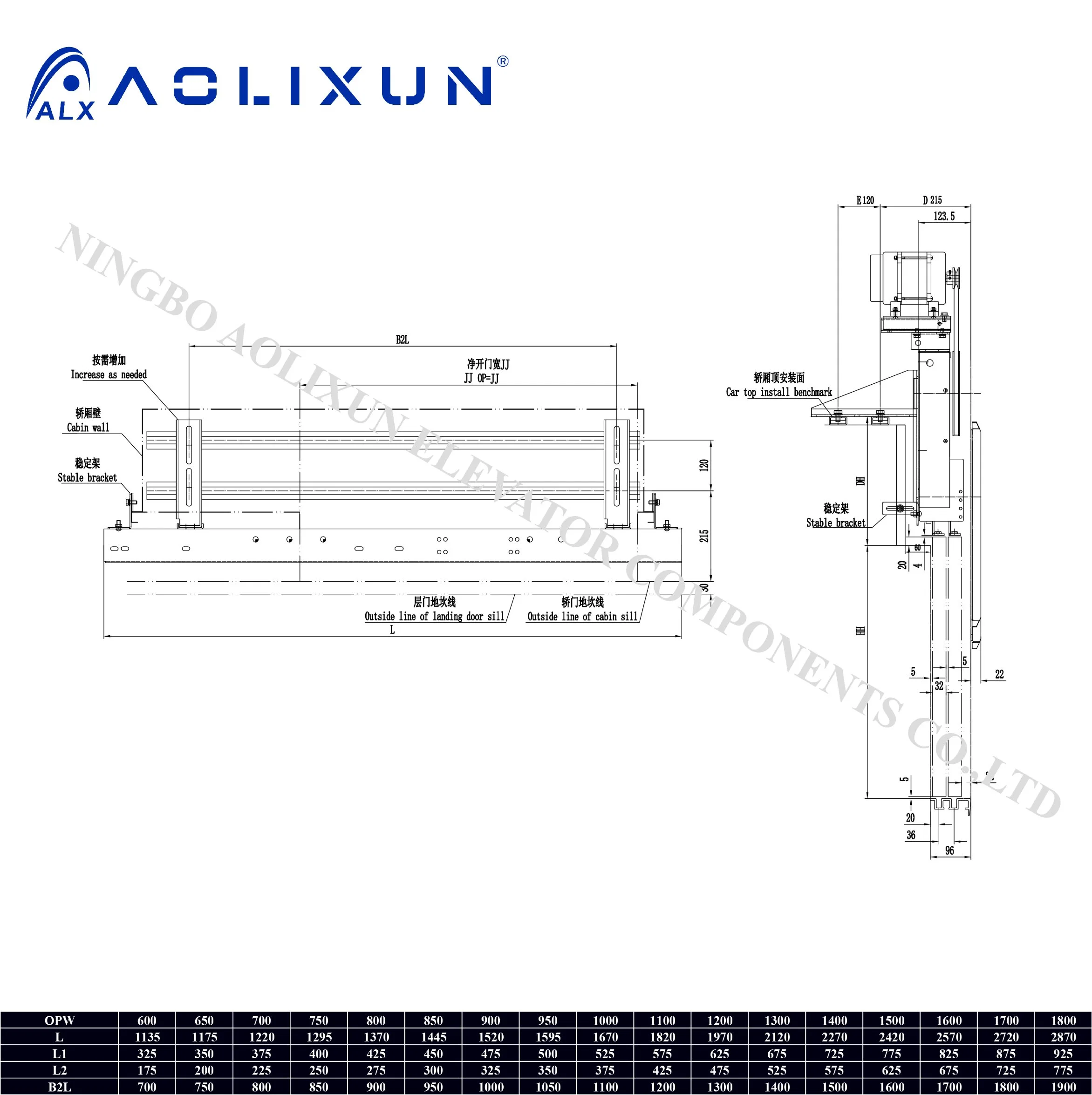 Aolixun Mj02 مصعد باب السيارة فتح جانب مشغل السيارة نوع Vvvf